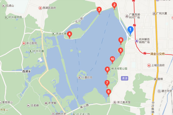 西湖手划船停靠点分布